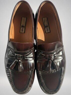 Vintage French Shriner Belfast Tassel Loafers Oxblood Leather 12M